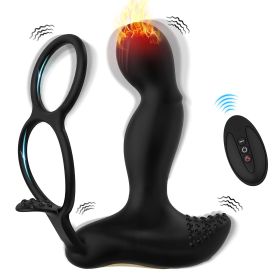 Vibrating Prostate Massager with Dual Cock Rings, Heated Anal Vibrator for Men with Remote, Male Vibrating Butt Plug