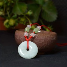Peace Donut Healing Crystal Jadeite,Circle Coin Shaped Stone Pendant Adjustable Braided Cord Necklace For Inner Peace (Option: Green)