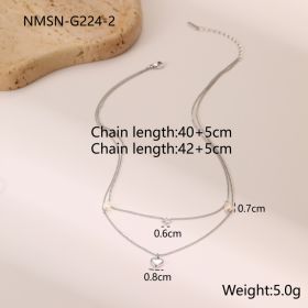 Double-layer Six-pointed Star Rhinestone Pearl Stainless Steel Necklace 18K Gold Plating Ins Design Sense (Option: NMSN G2242-18K)