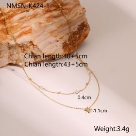 Double-layer Six-pointed Star Rhinestone Pearl Stainless Steel Necklace 18K Gold Plating Ins Design Sense (Option: NMSN K4241-18K)