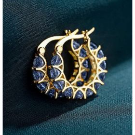 Fashion U-shaped  Earrings Full Zircon Rhinestones  Earrings (Option: E3638 Gold  Blue)