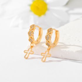 Popular Multi-style Design Gold-plated Ornament Cross Earrings (Option: EH049)