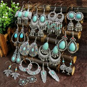 Silver Geometric Metal Turquoise Earrings (Option: 15PCS)
