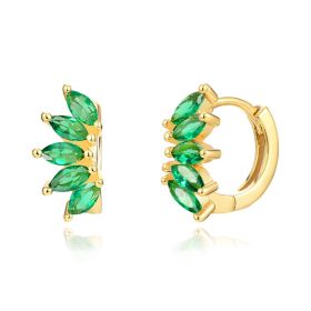Ins Style Color Zircon All-match Earrings Symmetrical Horse Eye Stone (Option: Gold Plated Lvzuan)