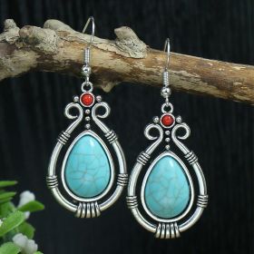 Silver Geometric Metal Turquoise Earrings (Option: A8007)
