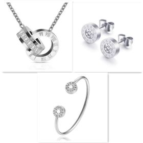 Roman Numerals and Diamond Stud Earrings (Option: Steel color set)