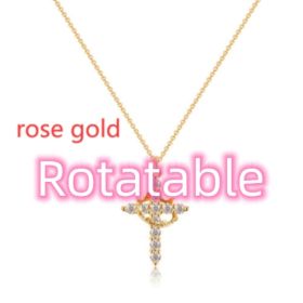 Fashion Jewelry Cross Full Diamond Crown Rotatable Necklace (Option: Rotating rose gold crown-1PC)