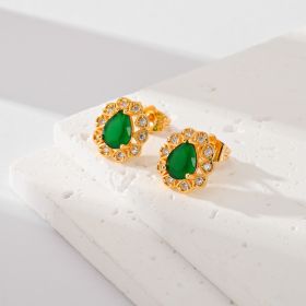 Fashion Multi-color Zircon Stud Earrings Female Accessories (Option: Green)