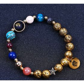 Twelve Constellations Bracelets Blue San Volcanic Rock Ancient & Gold Beaded Bracelet (Option: Viego)