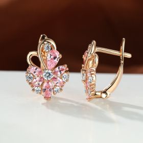 Rose Ring Colorful Flower Drop-shaped Zircon Earrings (Option: Champagne Gold Pink Diamond)
