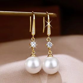 Temperament Fashion Earrings Face Slimming Golden Ear Rings (Option: 18K White Shell Pearls)