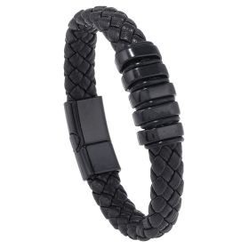 Multi-layer Leather Woven Bracelet Wrist Ring (Option: Black)