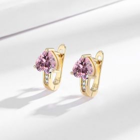 Loving Heart Zircon British Ear Clip Japanese And Korean Simple (Option: Golden Pink Diamond)