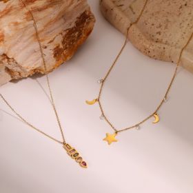 European And American Fashion Special-interest Color Zircon Star Pendant Stainless Steel Necklace (Option: Set-18K)