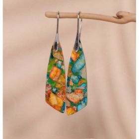 Geometric Flower Shape Pendant Earrings (Option: Sliver green)