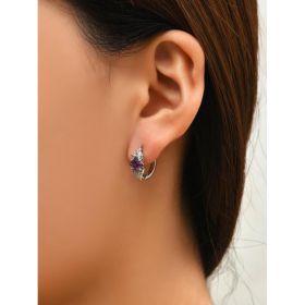 European And American Personalized Square Zircon Earrings (Option: Silver Base Purple Zircon)