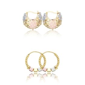Hollow Rosette Earrings With Gold Contrast Hoops (Option: SUIT)