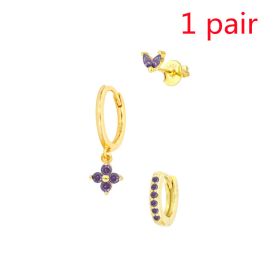 Women's Floral Clover Stacked Earrings Set (Option: Purple-1pair)