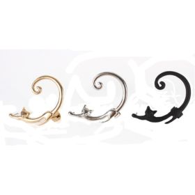 Single Piece Punk Style Cat Post Earring with Ear Cuff Rock Animal Black Stud Earring (Option: 3 colors)