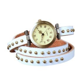 Fashionable Rivet Leather Belt Retro Watch Hand Chain (Option: White)