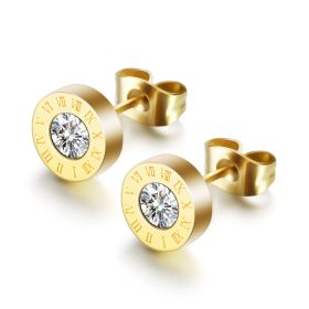 Roman Numerals and Diamond Stud Earrings (Option: Gold)
