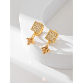European And American Square Fashion Zircon Earrings In Various Colors (Option: Champagne)