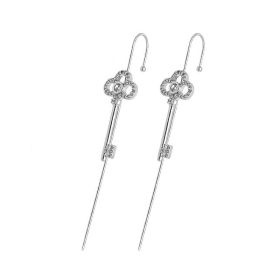 Glistening Ear Wrap Crawler Zircon Earrings Piercing Earrings Premium Earrings (Option: H-Silver-A pair)
