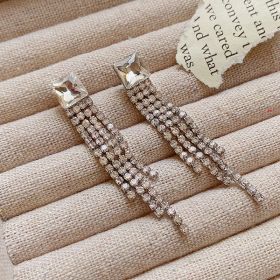 Sterling Silver Needle Sparkling Long Fringed Zircon Earrings (Option: A609 silver)