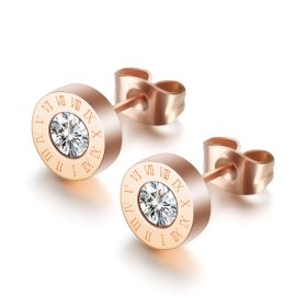 Roman Numerals and Diamond Stud Earrings (Option: Rose gold)