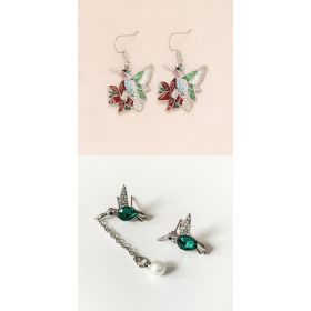 Colorful Hummingbird Full Diamond Pendant Earrings (Option: SUIT)