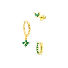 Women's Floral Clover Stacked Earrings Set (Option: Green-1PCS)
