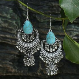 Silver Geometric Metal Turquoise Earrings (Option: A0379)