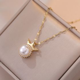 Crown Pearl Geometric Special Interest Light Luxury New Design Sense Pendant Elegant Outfit (Option: Crown Necklace)