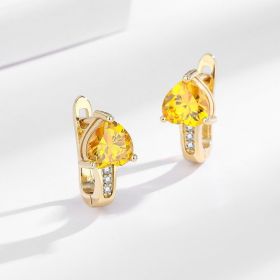 Loving Heart Zircon British Ear Clip Japanese And Korean Simple (Option: Golden Yellow Diamond)