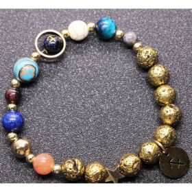 Twelve Constellations Bracelets Blue San Volcanic Rock Ancient & Gold Beaded Bracelet (Option: Sagittarius)