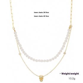 Popular Punk Inlaid Zirconium Skull Y-shaped Necklace (Option: NCN02286color)