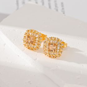 Multiple Colors Zircon-encrusted Stud Earrings (Option: Champagne)