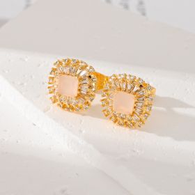 Multiple Colors Zircon-encrusted Stud Earrings (Option: Pink)