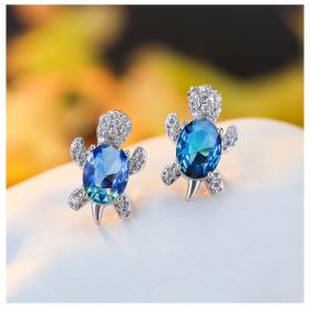 Cute Little Animal Niche Design Earrings Jewelry Stud Earrings (Option: Silver Needle Blue Green)