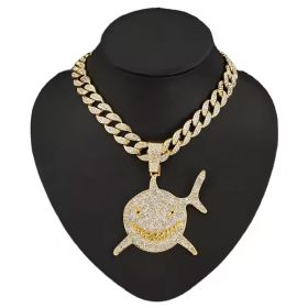 13mm Width Football Pendant Necklace,rhinestone Gold-plated Shark Pendant Necklace, 3D Diamond Gold Zinc Alloy Stainless Steel Religious Zircon (Option: Gold)