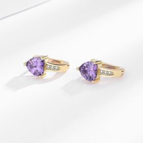 Loving Heart Zircon British Ear Clip Japanese And Korean Simple (Option: Yellow Gold Purple Diamond)