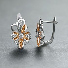 Rose Ring Colorful Flower Drop-shaped Zircon Earrings (Option: Platinum Champagne)