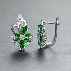 Rose Ring Colorful Flower Drop-shaped Zircon Earrings (Option: Platinum Emerald)