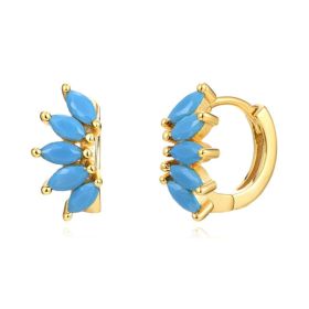 Ins Style Color Zircon All-match Earrings Symmetrical Horse Eye Stone (Option: Gold Plated Turquoise)