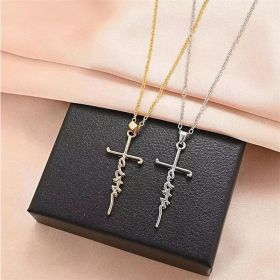 4PCS Faith Necklace For Women Christian Cross Faith Word Church Prayer Religious Pendant Necklace Christian Religious Jewelry Gift,2 Gold 2 Silve (Option: 4pcs)