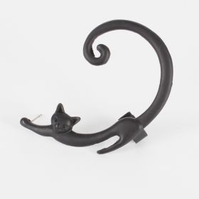 Single Piece Punk Style Cat Post Earring with Ear Cuff Rock Animal Black Stud Earring (Option: Black)