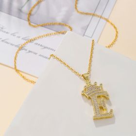 1PCS Fashionable Gold Diamond Crown Uppercase Letter Popular Pendant Necklace Suitable For Daily Use Festivals Parties Gifts Jewelry Set (Option: Gold-E)