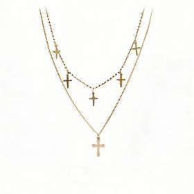 24k Gold Jewelry,Cross Heart Charm Choker Necklace For Women Dainty Layered Lip Chain Necklace Stainless Steel Trendy Jewelry (Option: Gold)