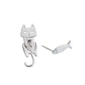 S925 Sterling Silver Stud Earrings Fashion Detachable Cat Fish Pin Studs Cute Comet Silver Earrings (Option: Silver)