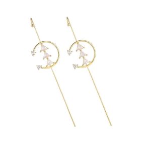 Glistening Ear Wrap Crawler Zircon Earrings Piercing Earrings Premium Earrings (Option: F-Gold-A pair)